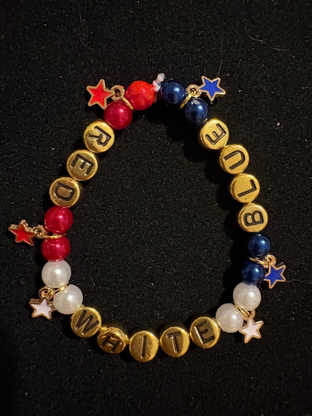 Parky’s Place RED WHITE BLUE Patriotic Stretch Bracelet Handmade